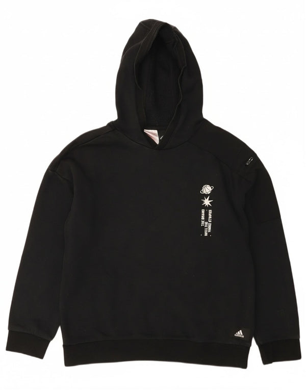 Adidas Boys Graphic Hoodie Jumper 13-14 Years Black Cotton