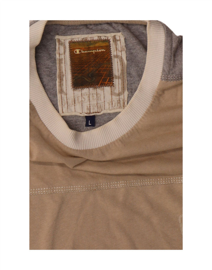 Champion Mens Graphic T-Shirt Top Large Beige Colourblock