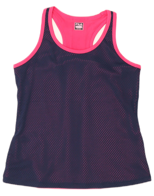 Fila Womens Graphic Vest Top UK 12 Medium Navy Blue Colourblock Polyester
