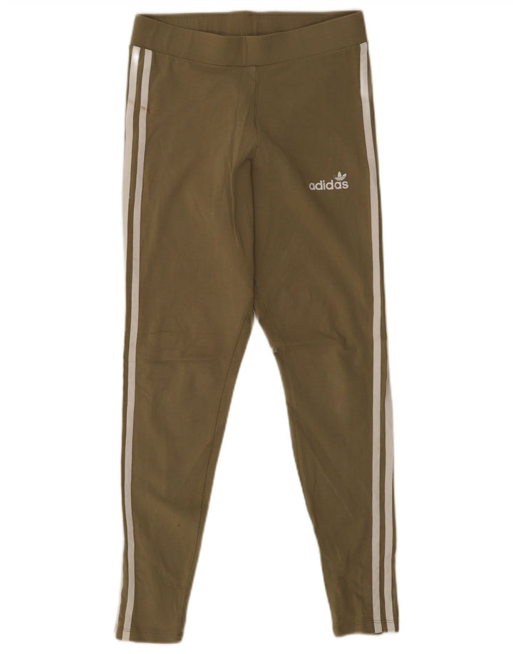 Adidas Womens Leggings UK 12 Medium Khaki Cotton