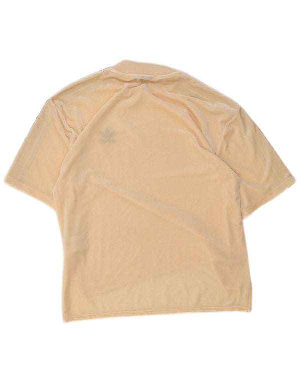 Adidas Womens Velour T-Shirt Top UK 10 Small Beige Polyester