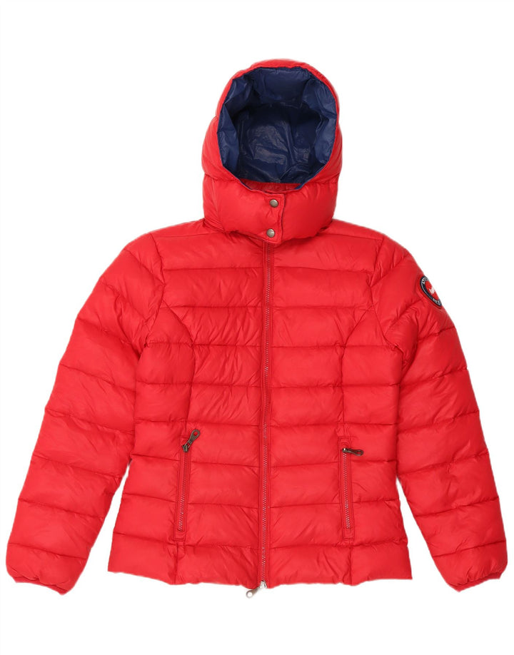 Playlife Womens Hooded Padded Jacket UK 10 Small Red Polyamide