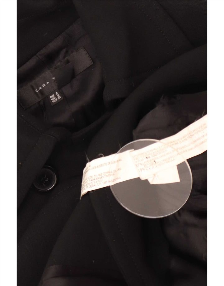 Zara Womens Double Breasted Coat UK 10 Small Black Wool