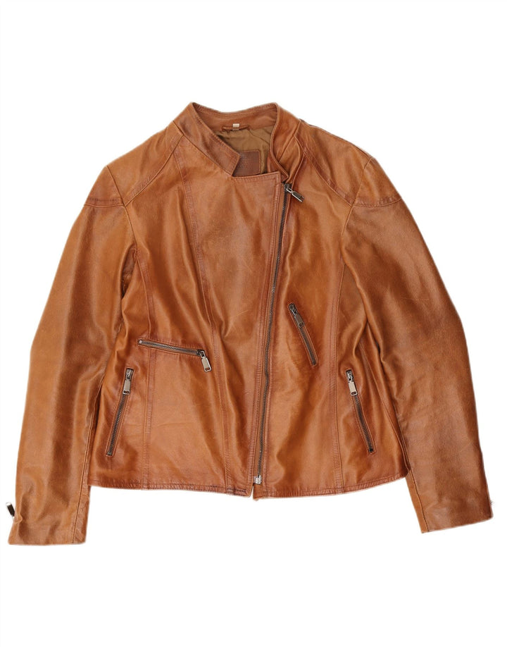 Bata Womens Leather Biker Jacket UK 14 Large Brown