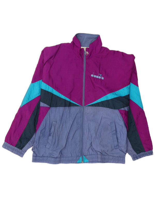 Diadora Mens Tracksuit Top Jacket XL Purple Colourblock Nylon