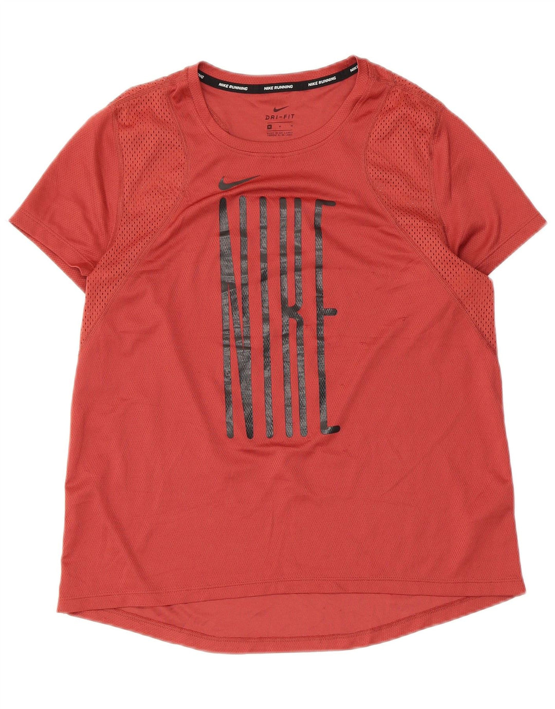 Nike Womens Dri Fit Running Graphic T-Shirt Top UK 12 Medium Red Polyester