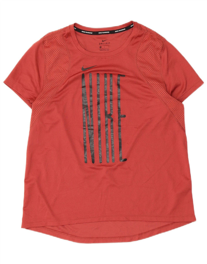 Nike Womens Dri Fit Running Graphic T-Shirt Top UK 12 Medium Red Polyester