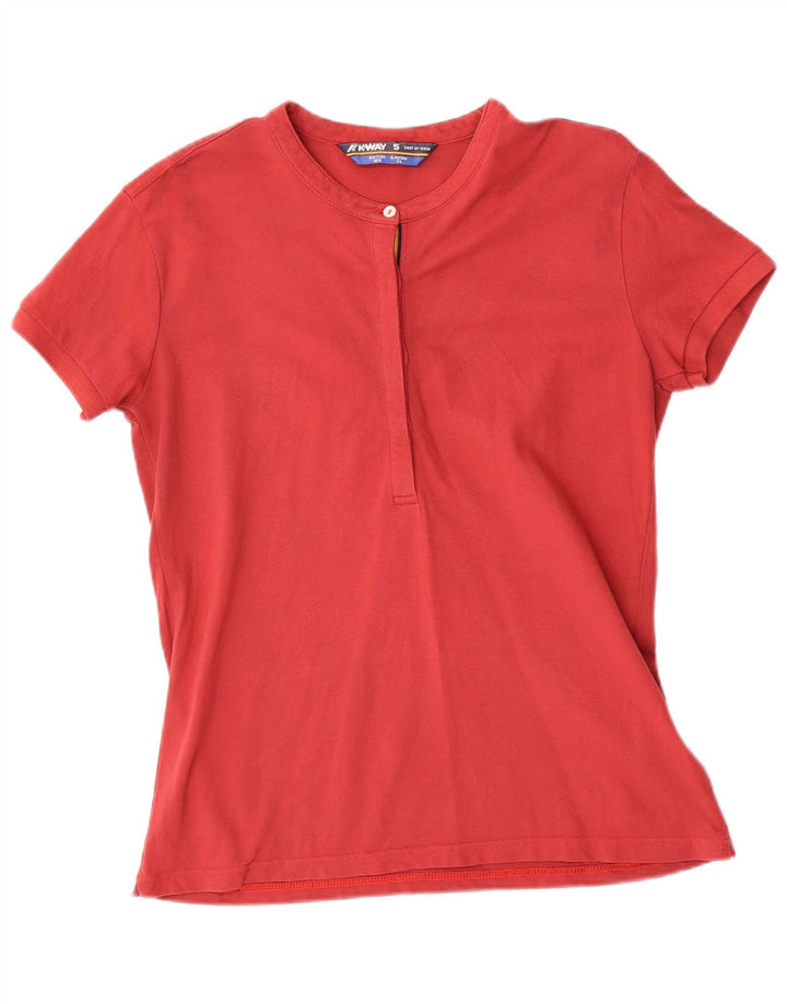 K-Way Womens Polo Shirt UK 14 Medium Red Cotton