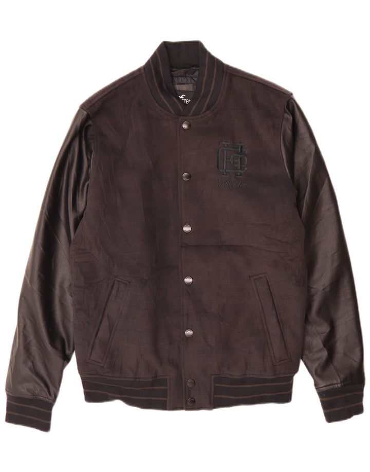 Hollister Mens Graphic Varsity Jacket UK 38 Medium Black Polyester