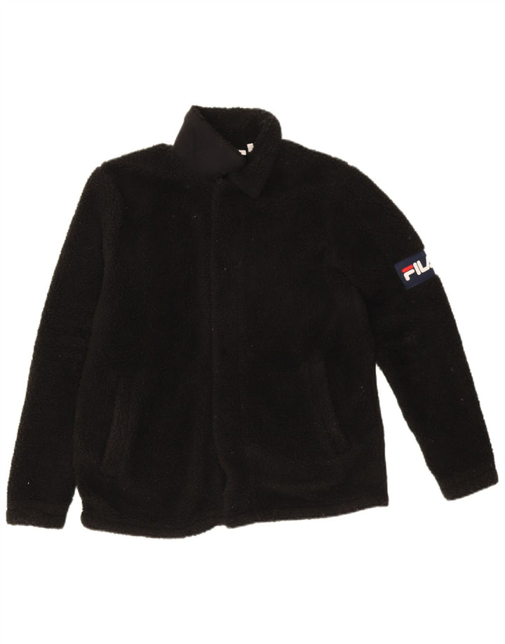 Fila Womens Graphic Fleece Jacket UK 10 Small Black Polyester