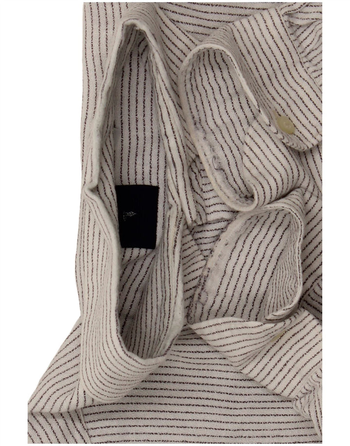 Trussardi Mens Shirt Medium White Pinstripe