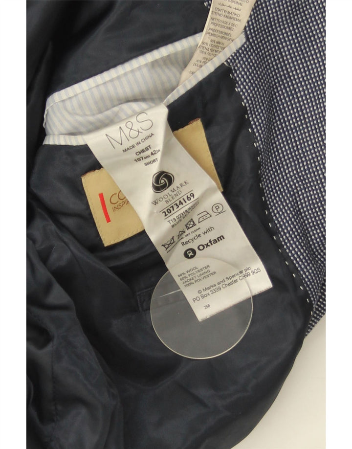 Marks & Spencer Mens Short Blazer Jacket UK 42 Large Navy Blue Spotted