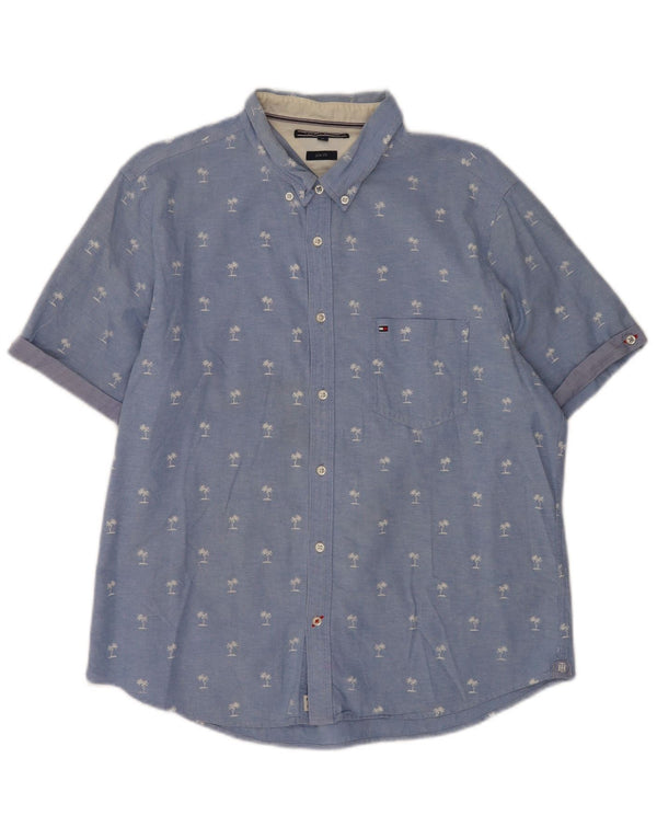 Tommy Hilfiger Mens Short Sleeve Slim Fit Shirt XL Blue Floral Cotton