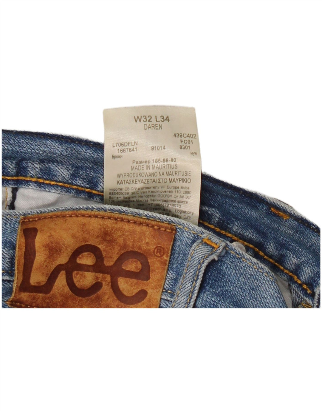 Lee Mens Daren Straight Jeans W32 L30 Blue Cotton