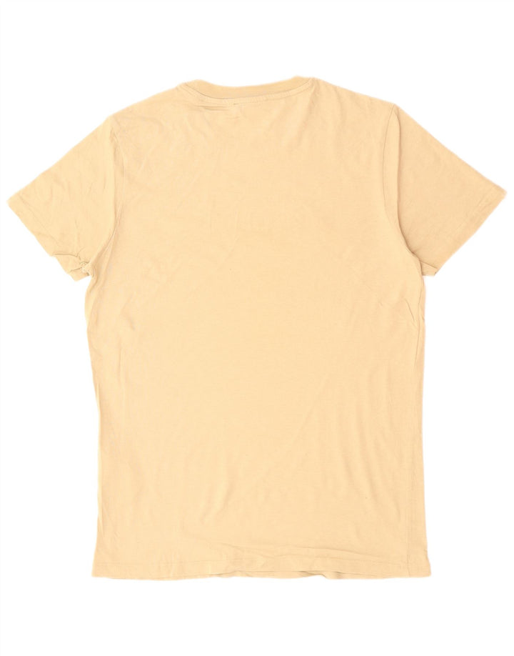 JACK & JONES Mens Graphic T-Shirt Top Medium Beige Cotton