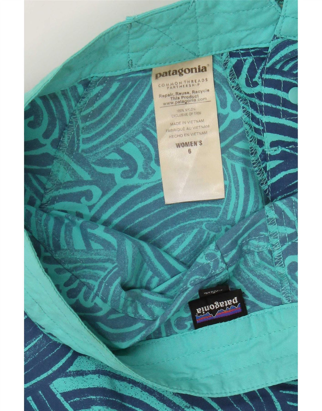 Patagonia Womens Abstract Pattern Swimming Shorts US 6 Medium Blue Nylon