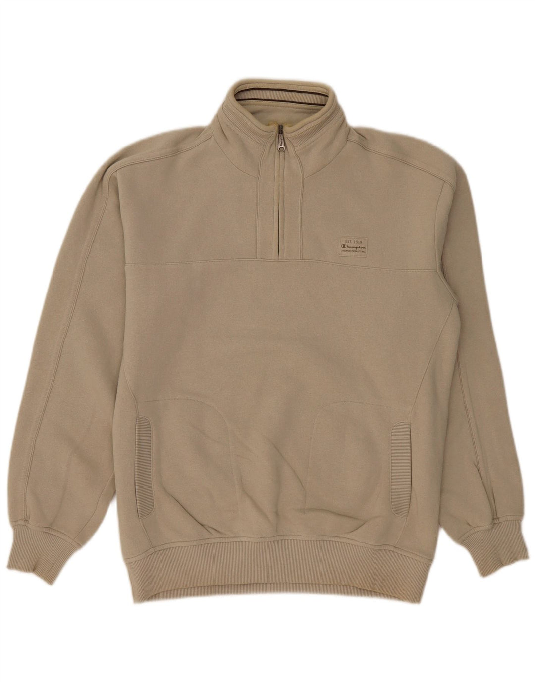 CHAMPION Mens Zip Neck Sweatshirt Jumper Large Grey Cotton