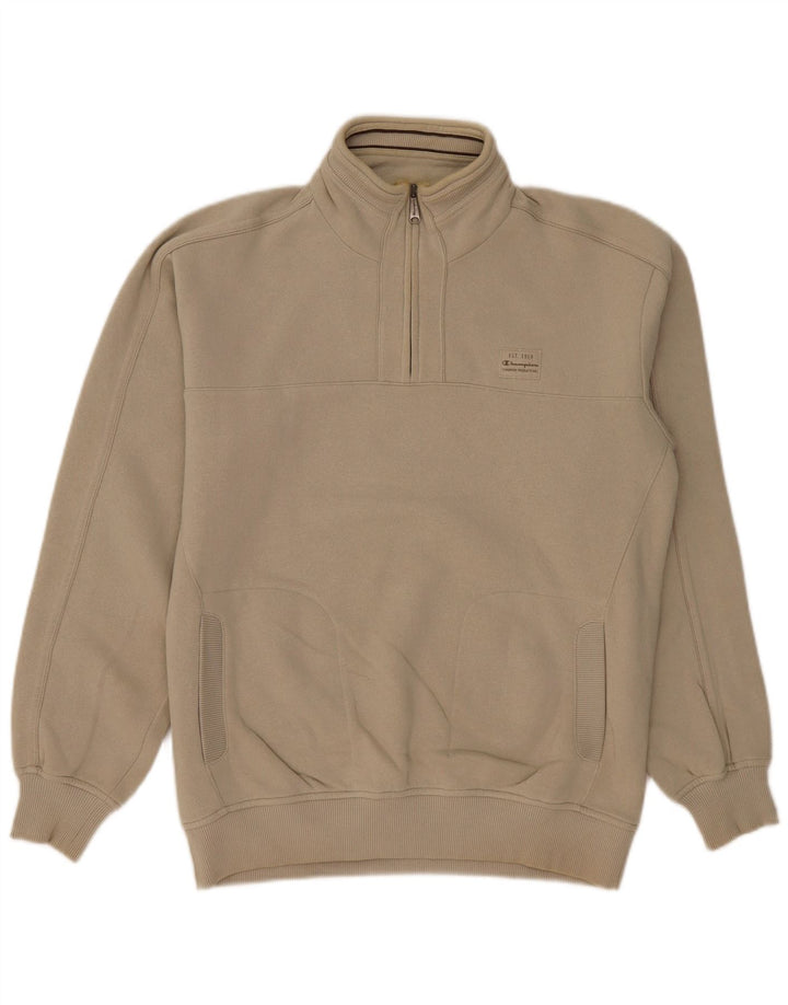 CHAMPION Mens Zip Neck Sweatshirt Jumper Large Grey Cotton