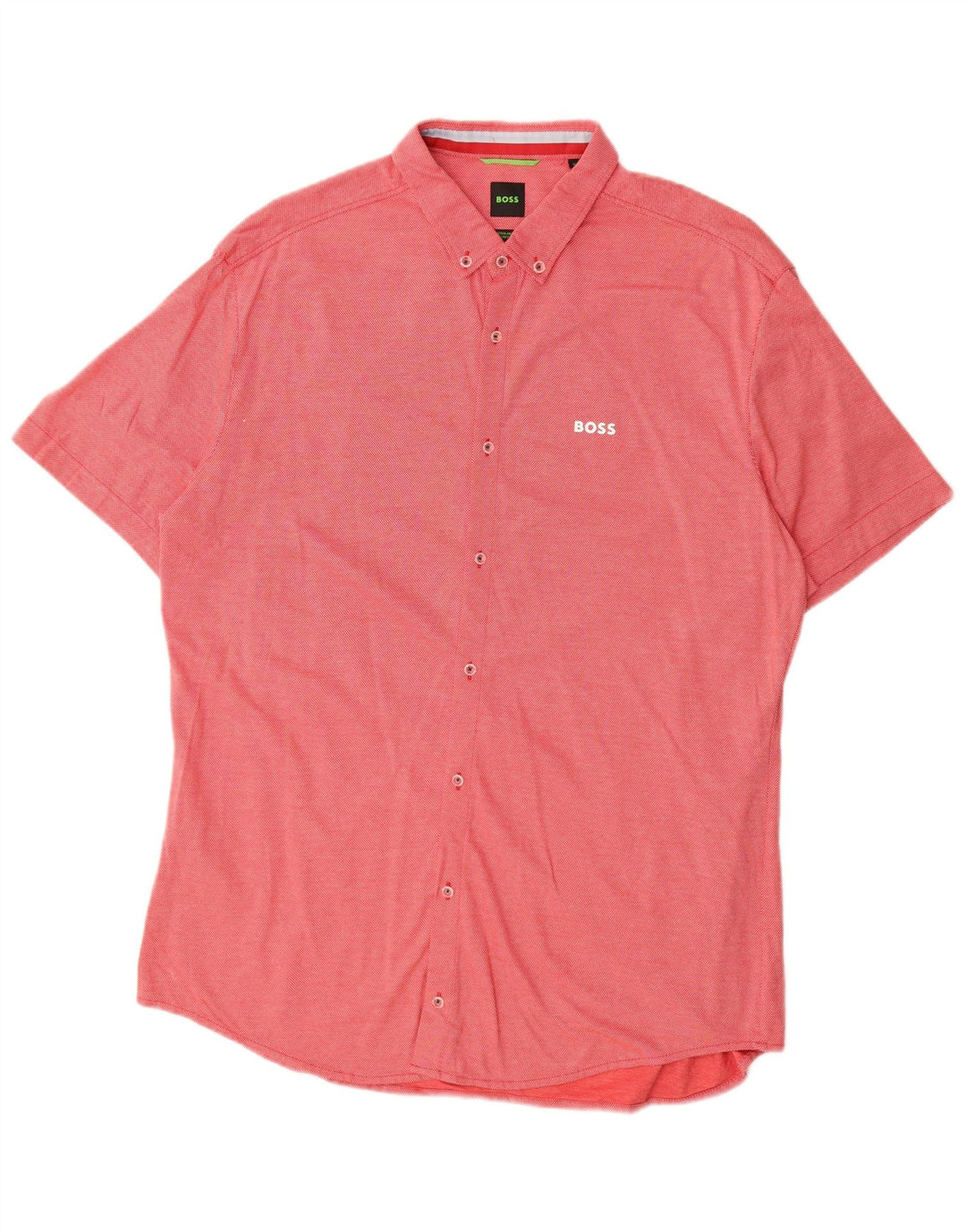 Hugo Boss Mens Stretch Short Sleeve Regular Fit Shirt XL Red Cotton