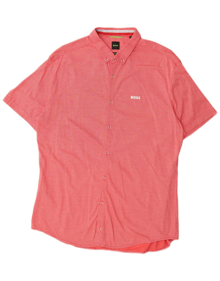 Hugo Boss Mens Stretch Short Sleeve Regular Fit Shirt XL Red Cotton