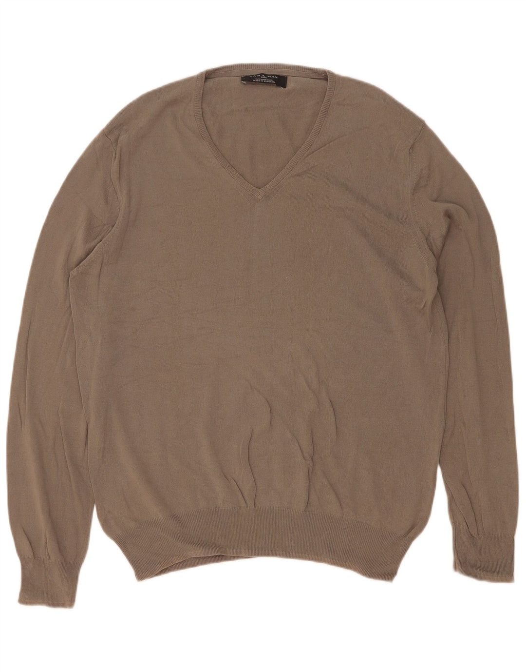 Zara Mens V-Neck Jumper Sweater Medium Grey