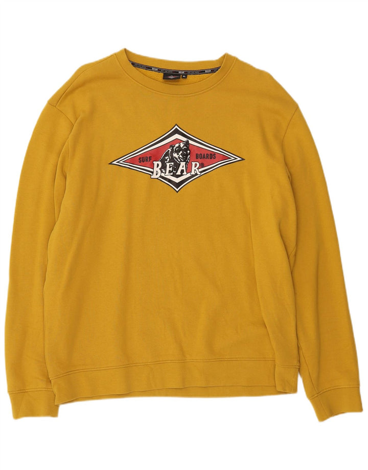 BEAR Mens Graphic Sweatshirt Jumper XL Yellow Cotton