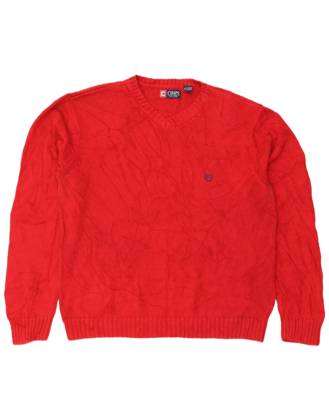 Chaps Mens Regular Fit V-Neck Jumper Sweater XL Red Cotton