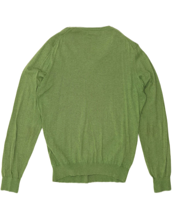 MASSIMO DUTTI Womens V-Neck Jumper Sweater UK 16 Large Green Cotton