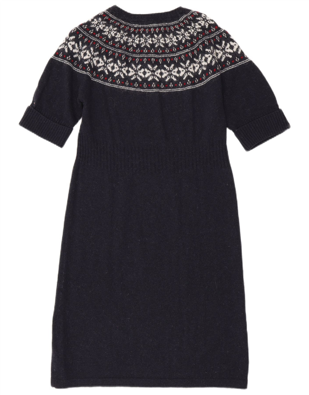 TOMMY HILFIGER Womens Jumper Dress UK 14 Large Navy Blue Fair Isle Wool