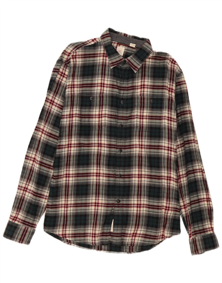 DOCKERS Mens Flannel Shirt Large Green Check Cotton