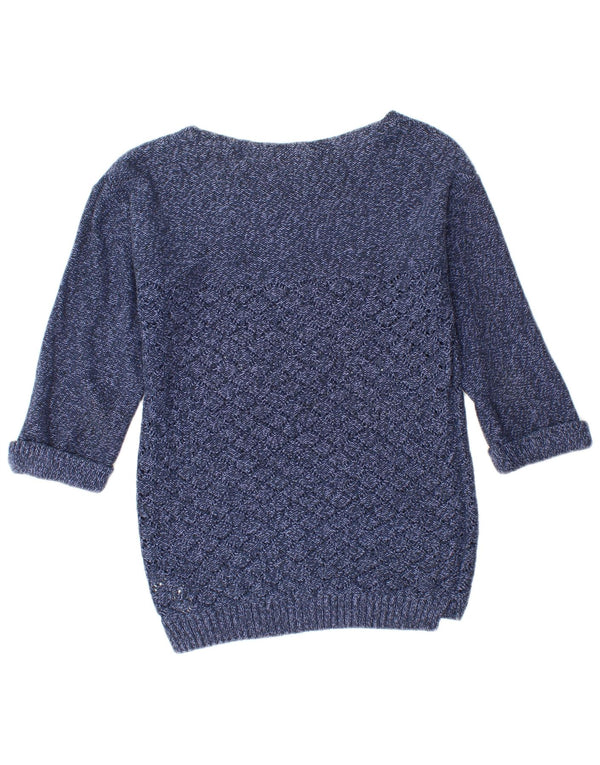 Fat Face Womens 3/4 Sleeve Boat Neck Jumper Sweater UK 8 Small Navy Blue