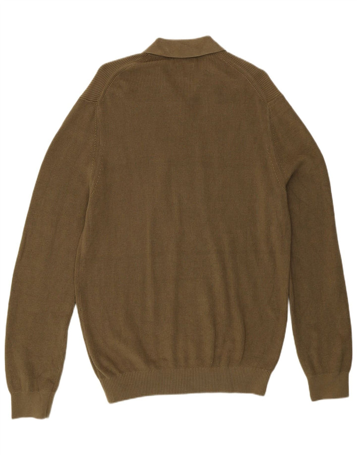 Massimo Dutti Mens Polo Neck Jumper Sweater XL Khaki Cotton