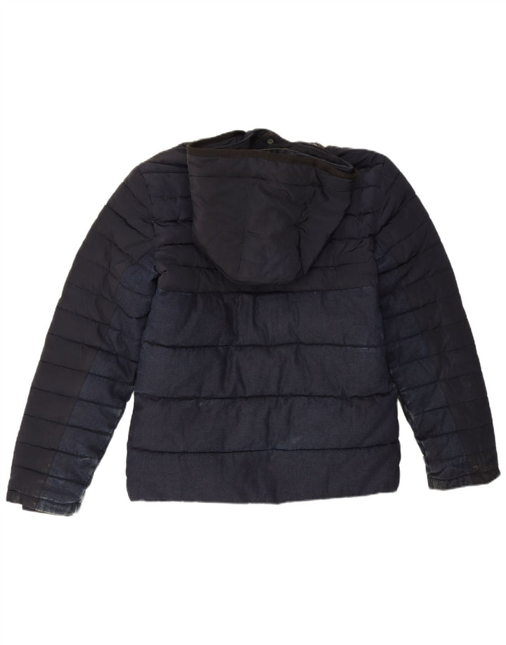 Zara Mens Hooded Padded Jacket UK 36 Small Navy Blue Polyester