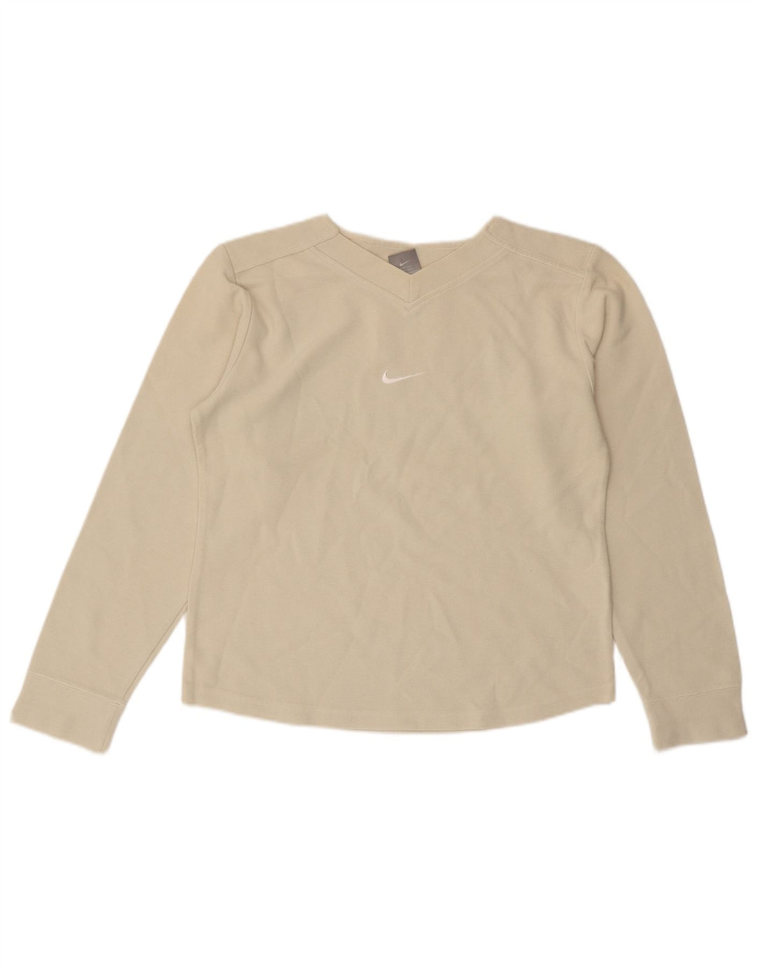 NIKE Womens Crop Top Long Sleeve UK 10/12 Medium Off White Cotton