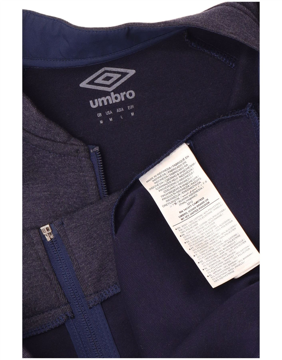 UMBRO Mens Graphic Tracksuit Top Jacket Medium Navy Blue Colourblock