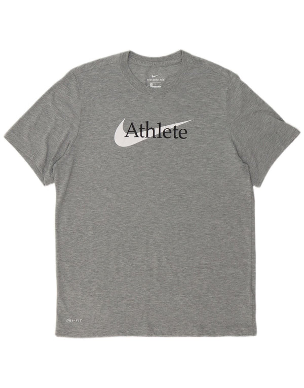 NIKE Mens Dri Fit Graphic T-Shirt Top Large Grey Polyester