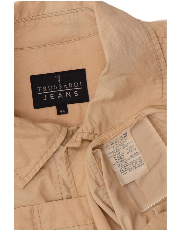TRUSSARDI JEANS Mens Utility Jacket IT 54 2XL Beige Cotton