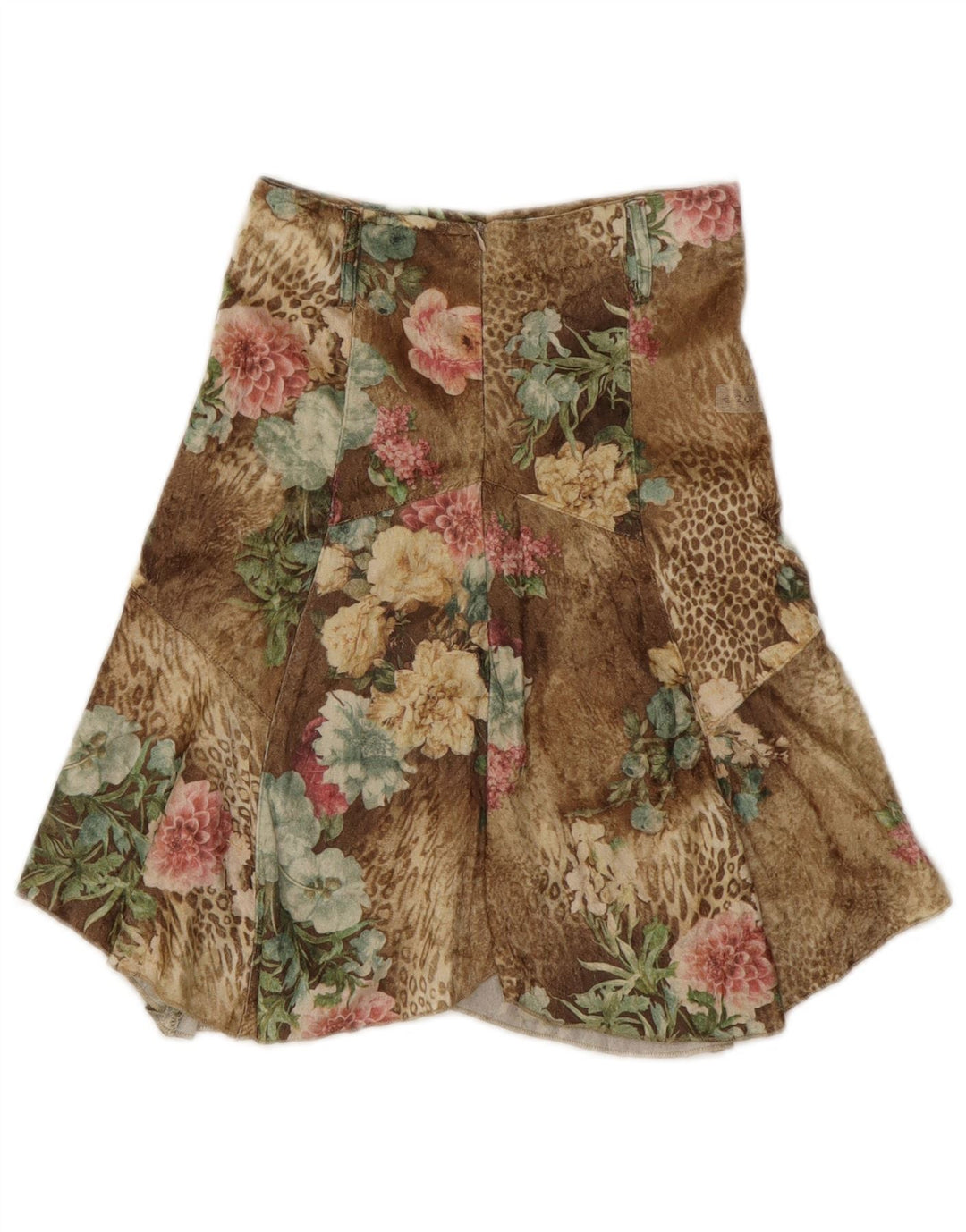 VINTAGE Womens Asymmetrical Skirt IT 32 2XS W23  Brown Floral Polyester