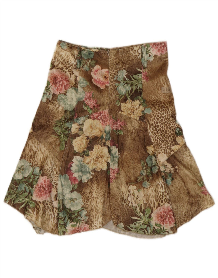 VINTAGE Womens Asymmetrical Skirt IT 32 2XS W23  Brown Floral Polyester
