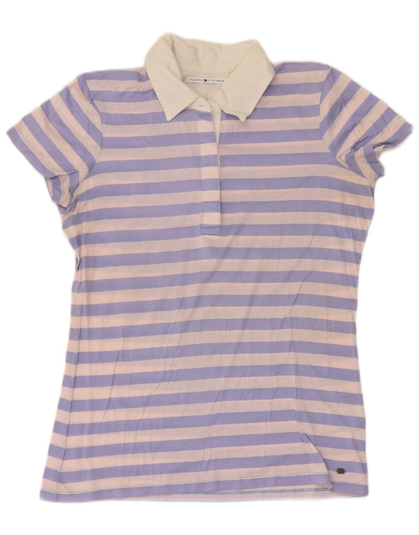 Tommy Hilfiger Womens Polo Shirt UK 12 Medium Purple Striped Cotton