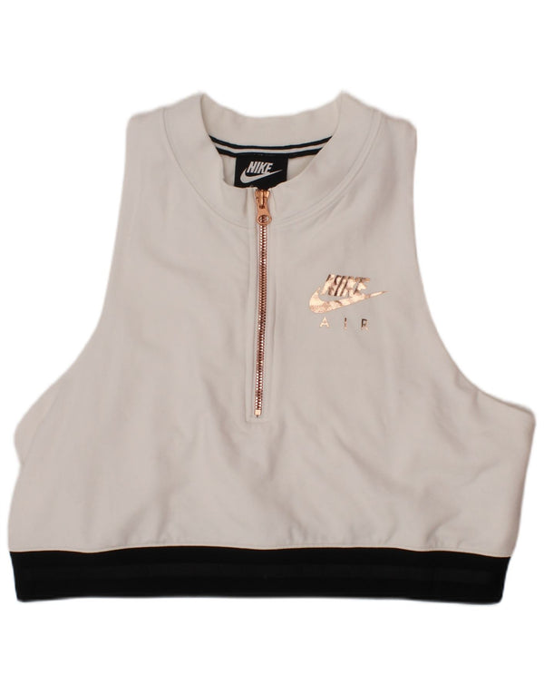 NIKE Girls Zip Neck Sport Bra Top 12-13 Years Large White Colourblock