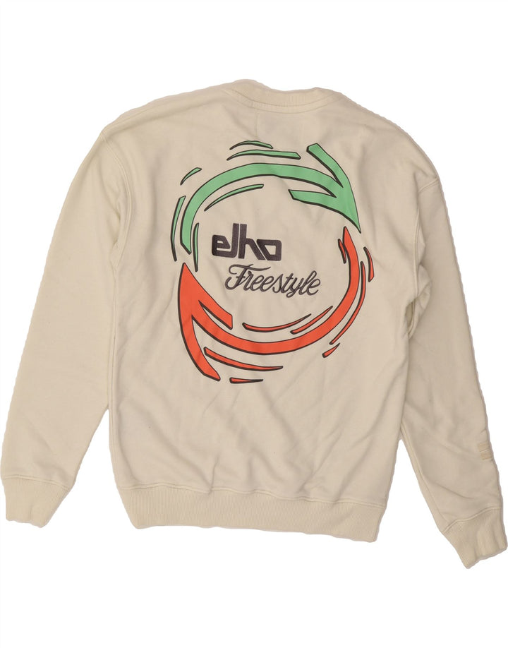 ELHO Mens Graphic Sweatshirt Jumper XS White Cotton Vintage Elho and Second-Hand Elho from Messina Hembry 