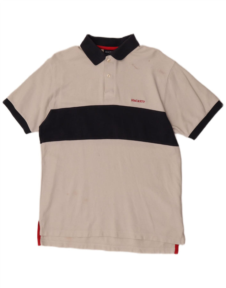 Hackett Mens Rugby Polo Shirt Medium White Colourblock Cotton