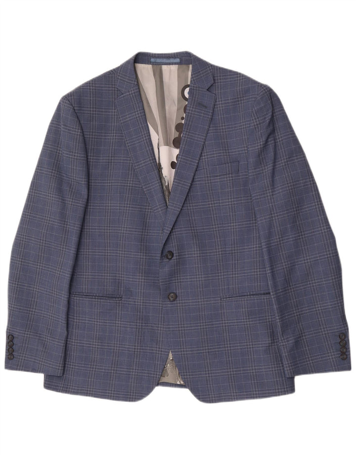 Ben Sherman Mens 2 Button Blazer Jacket UK 44 2XL Blue Check Wool