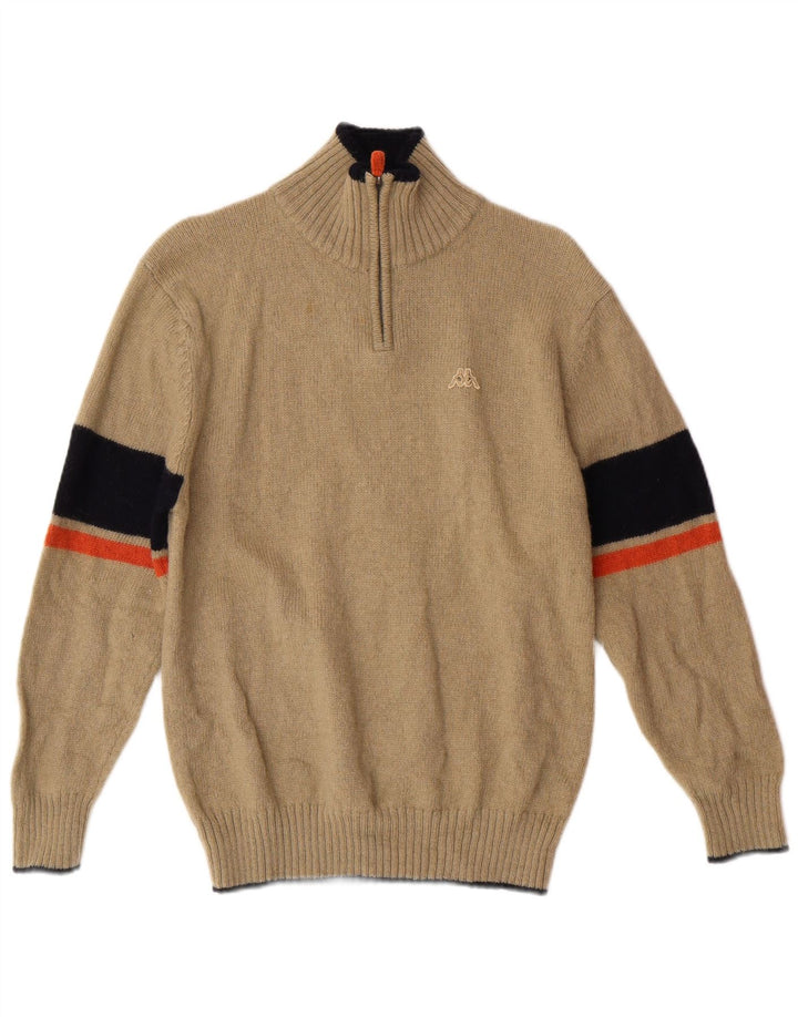 Kappa Womens Zip Neck Jumper Sweater Medium Beige Striped Wool Classic