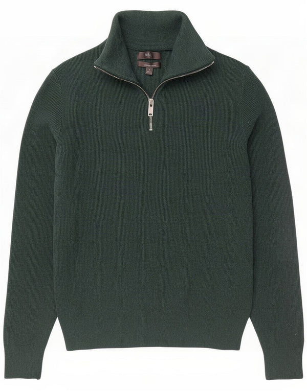 Marks & Spencer Mens Zip Neck Jumper Sweater Medium Green Cotton