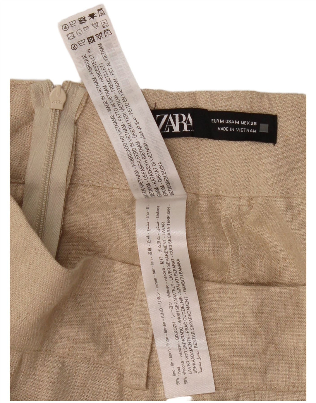 ZARA Womens Midi Skirt Medium W30 Beige Linen