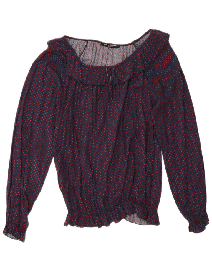 Fornarina Womens Blouse Top UK 14 Medium Navy Blue Spotted Retro