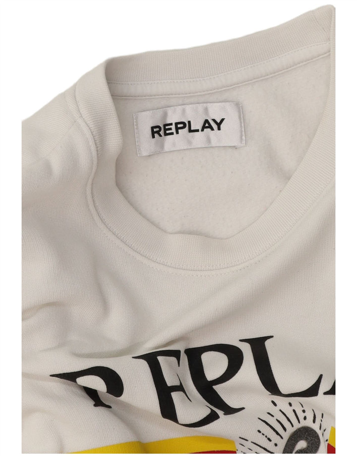 REPLAY Womens Graphic Sweatshirt Jumper UK 16 Large White