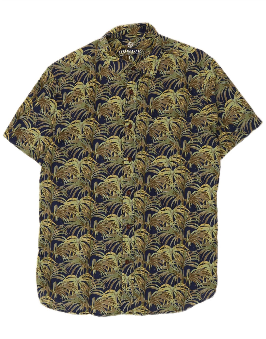 HOWICK Mens Abstract Pattern Short Sleeve Shirt Small Green Cotton
